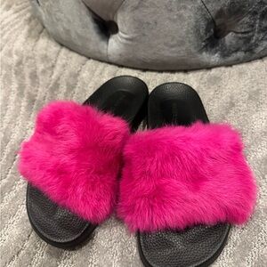 Fuzzy Pink Slide Sandals